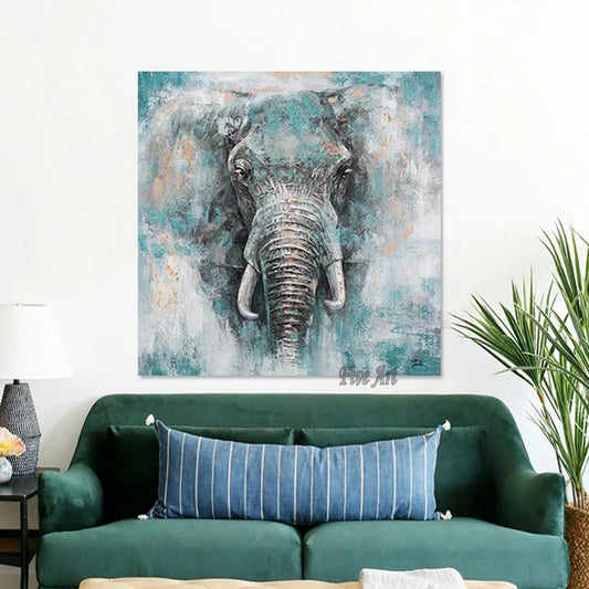 Lienzo de lino, pinturas al óleo hechas a mano, imagen abstracta de elefante, sin marco, diseño acrílico texturizado, pared de arte animal de alta calidad