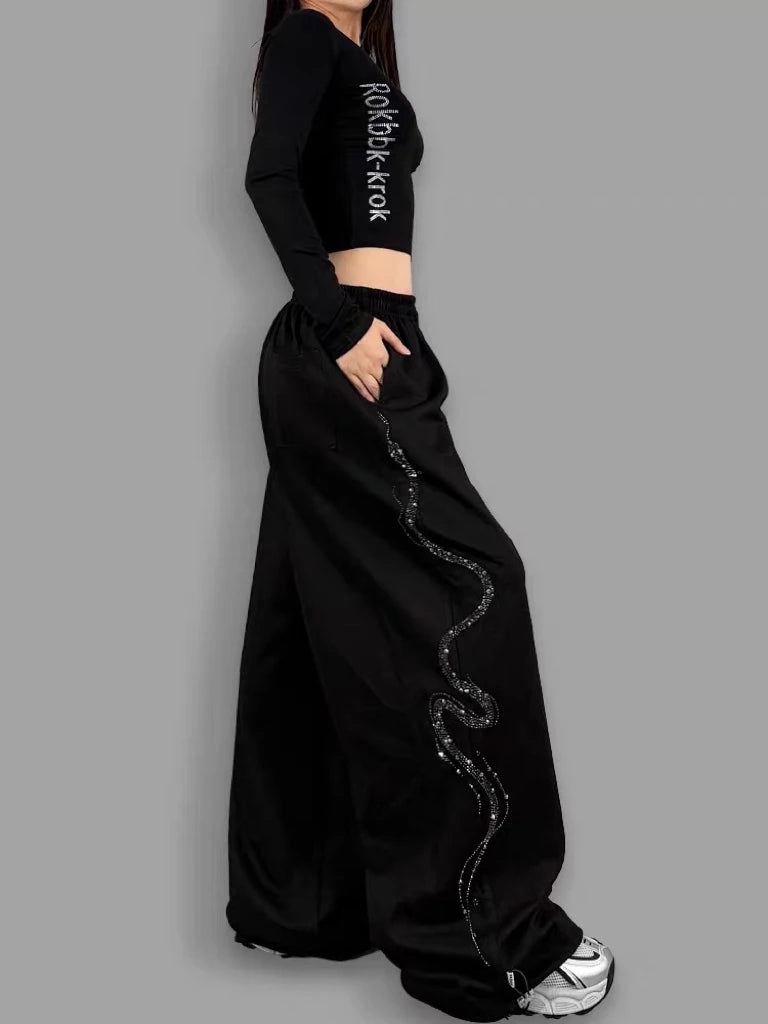Pantalones Casuales de Pierna Recta con Estampado de Serpiente, Estilo Urbano Americano, para Bailar, Cintura Alta, Mezcla de...