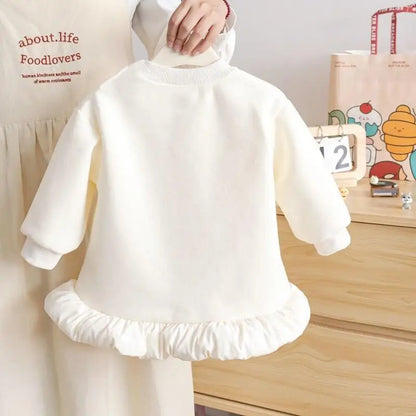 Sanrio Hello Kitty 2025 Otoño Invierno nuevas niñas estampado de gato polar cálido Top con lazo decoración 3D vestido con capucha para niños lindo