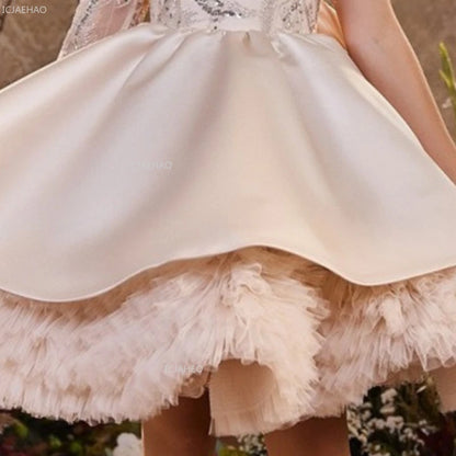 2026 nuevo vestido para niños vestido de princesa con lentejuelas un hombro falda acampanada con lazo Patchwork niños niñas traje Formal de celebración de fiesta