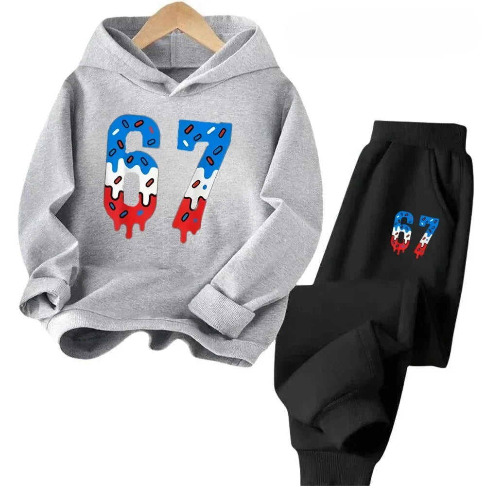 67 conjunto de sudaderas con capucha elegantes para niños de 4 a 13 años, ropa de calle coreana, chándal de bloque, sudadera cómoda a la moda para niños, conjuntos de 2 uds, traje de pantalón