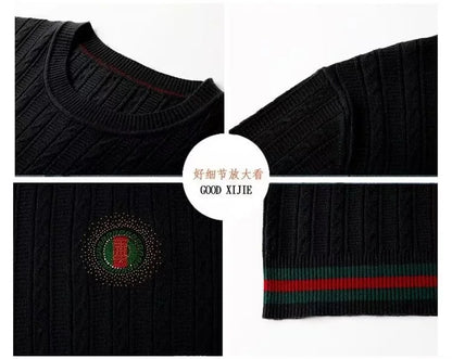 Suéter clásico de Jacquard de gama alta para hombre, prendas de punto, jerséis de lujo con cuello redondo, ropa de punto cálida para otoño e invierno, 2024