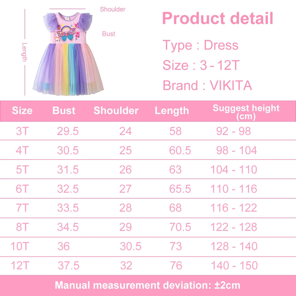 VIKITA-vestido de verano con estampado de flores y mariposas para niñas, vestidos de princesa coloridos de color rosa para fiesta, vacaciones, uso diario, ropa para niños