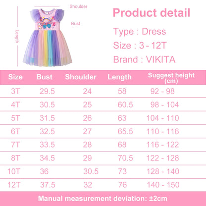 VIKITA-vestido de verano con estampado de flores y mariposas para niñas, vestidos de princesa coloridos de color rosa para fiesta, vacaciones, uso diario, ropa para niños