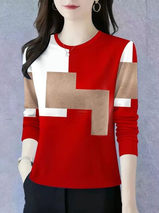 Blusa Casual para Mujer – Estampado Geométrico, Corte Holgado y Máxima Comodidad