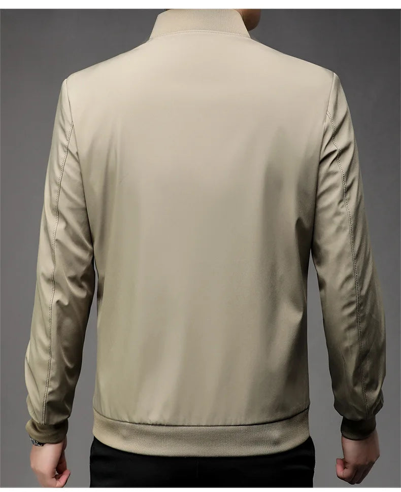 Chaquetas de alta calidad para hombre, chaqueta informal inteligente con cuello de béisbol, abrigo ajustado, prendas de vestir exteriores de Color sólido, primavera y otoño