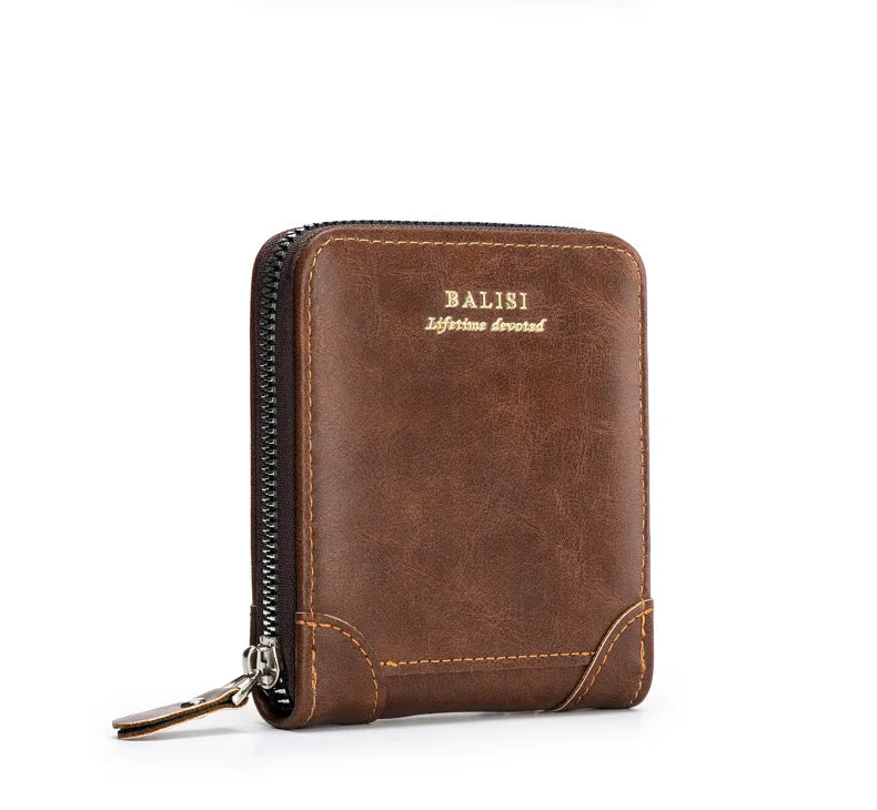 Nueva cartera de moda para hombre, monedero de cuero PU con cremallera, billeteras cortas de estilo Retro para hombre, tarjeteros, almacenamiento de monedas, monedero