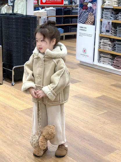 Ropa para niños, edición de invierno para niñas, abrigo coreano grueso y cálido con capucha, chaqueta dulce de moda versátil 2024