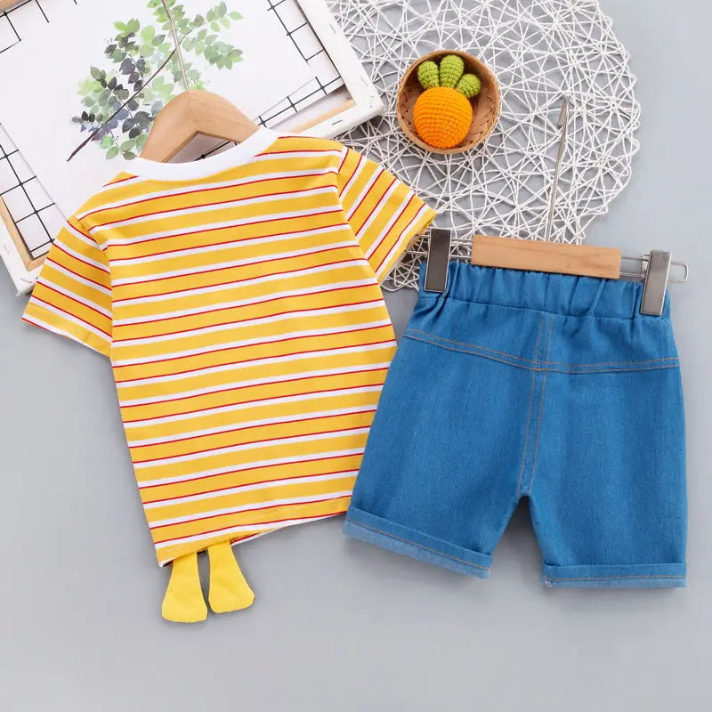 Ropa de verano para niños, camiseta de dibujos animados, pantalones cortos, 2 unids/set, trajes deportivos de ocio para niños pequeños, chándales de algodón para bebés de 0 a 5 años