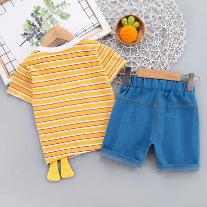Ropa de verano para niños, camiseta de dibujos animados, pantalones cortos, 2 unids/set, trajes deportivos de ocio para niños pequeños, chándales de algodón para bebés de 0 a 5 años
