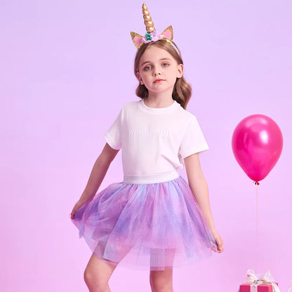 VIKITA, minifalda de malla de tul púrpura degradado con purpurina para niñas, fiesta de cumpleaños para niños, princesa, ropa informal diaria, falda esponjosa brillante