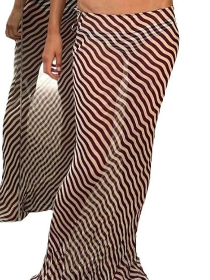 Falda larga holgada a rayas para mujer, elegante y versátil, diseño de cintura media, colección de otoño, falda larga de otro...