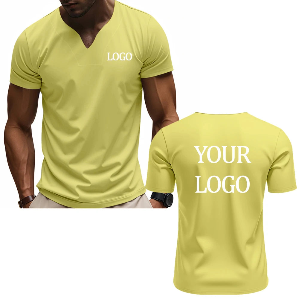 Camiseta con cuello en V con estampado personalizado DIY, camiseta de manga corta a la moda para hombre, top streetwear informal elegante y elegante, uso diario.