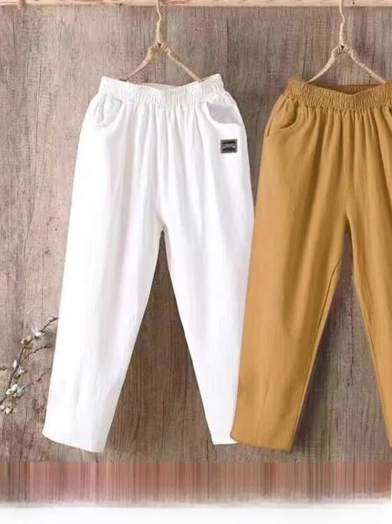 Pantalones Harlan de algodón sueltos para mujer, pantalones informales de verano para mamá, pantalones informales de algodón ...
