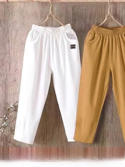 Pantalones Harlan de algodón sueltos para mujer, pantalones informales de verano para mamá, pantalones informales de algodón ...