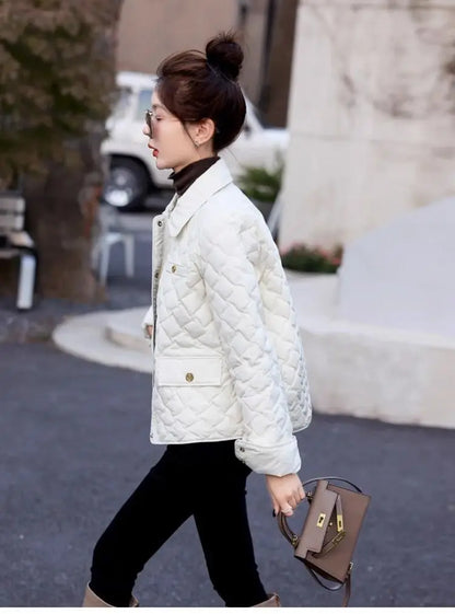Chaqueta Corta Ligera de Algodón para Mujer, Talla Pequeña, Acolchada, para Invierno, con Cierre de Cremallera, Estilo Moderno