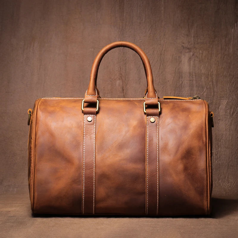 GURO-bolsos de viaje Retro de cuero de vaca para hombre y mujer, bolso de mano de cuero genuino, bolsa de Fitness de fin de semana de lujo, equipaje de viaje corto