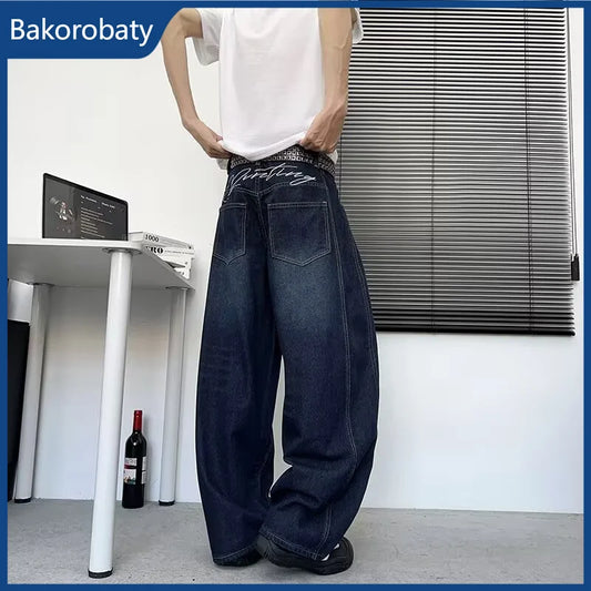 Nuevos Pantalones Vaqueros Anchos con Estampado de Letras Estilo Gótico Americano para Hombre, Jeans Rectos de Moda Hip Hop Y2K para Primavera