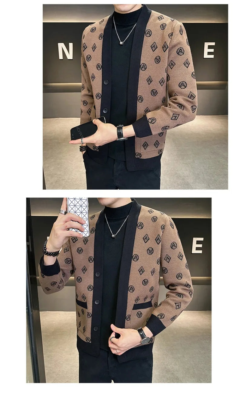 Cárdigan de punto de Jacquard para hombre, chaquetas informales de negocios, abrigos con botones, ropa de M-4XL, otoño