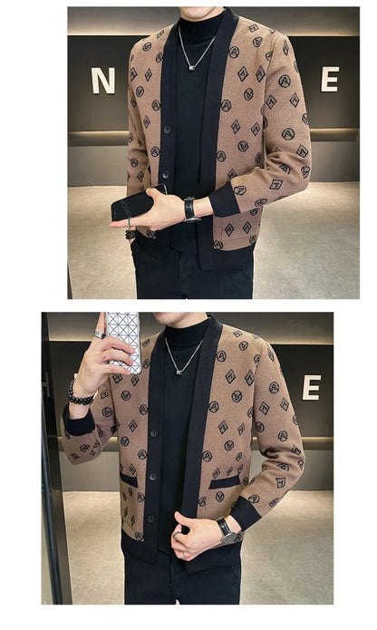 Cárdigan de punto de Jacquard para hombre, chaquetas informales de negocios, abrigos con botones, ropa de M-4XL, otoño