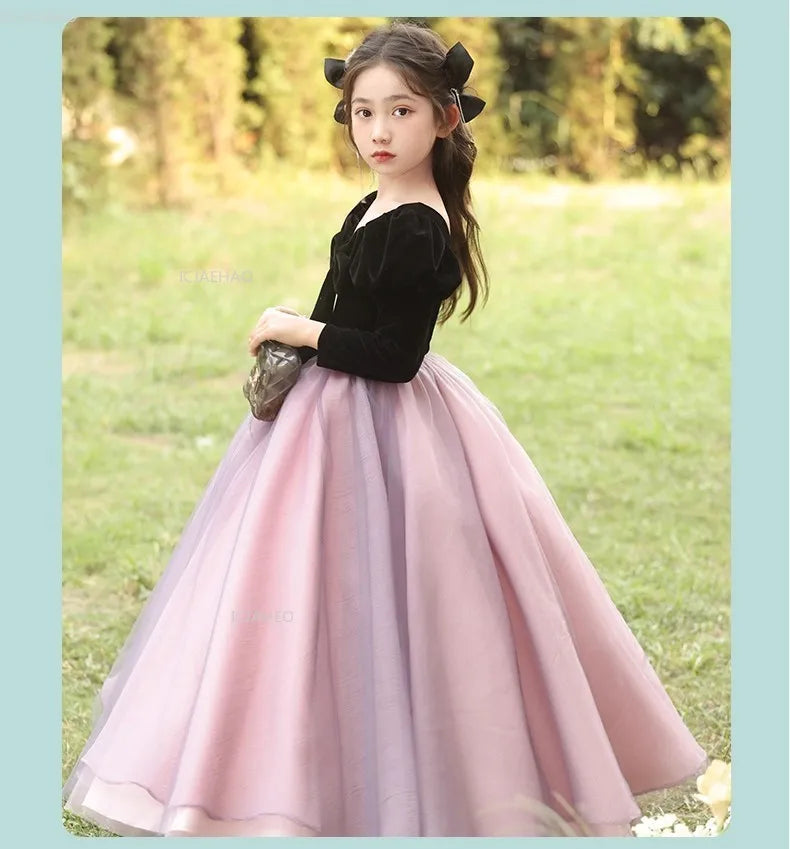 Vestido de fiesta de manga larga para niñas, ropa nueva, vestido hinchado para actuación, desfile, vestidos formales de celebración, disfraz