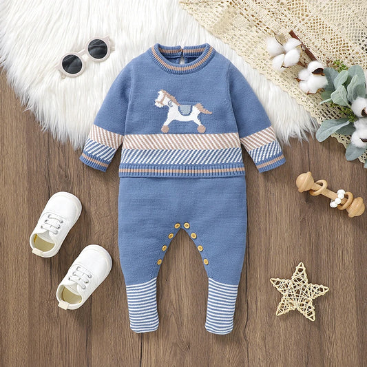 Peleles de bebé azul de manga larga de punto monos para niños recién nacidos monos Otoño Invierno trajes Unisex para niños trajes de una pieza para niños