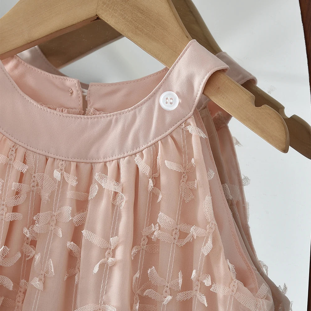 Vestido de Princesa Rosa con Lazo en el Cuello y Flecos, Estilo Coreano, para Fiestas de Cumpleaños de Niñas de 3 a 7 Años, Versión de Verano