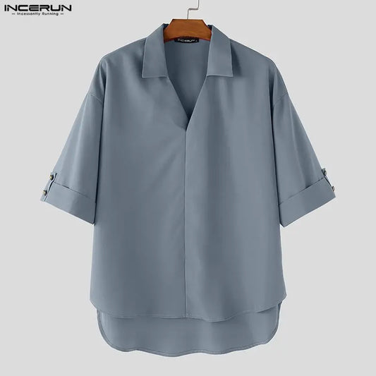 Camisa INCERUN para Hombre, Cuello Solapa, Manga Corta, Holgada, Casual, Ropa Masculina, Tops, Streetwear, Moda 2026