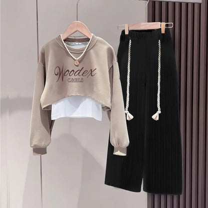 Ropa de otoño para niñas, pantalones de moda de primavera y otoño, conjunto de 3 piezas, conjunto con capucha para niños