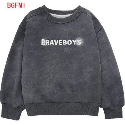 Sudadera para Niño, Estilo Versátil, Nueva Colección 2026, Manga Larga, Gris, Diseño de Parches, Corte Holgado, Estilo Coreano, Unisex, Ropa de Otoño