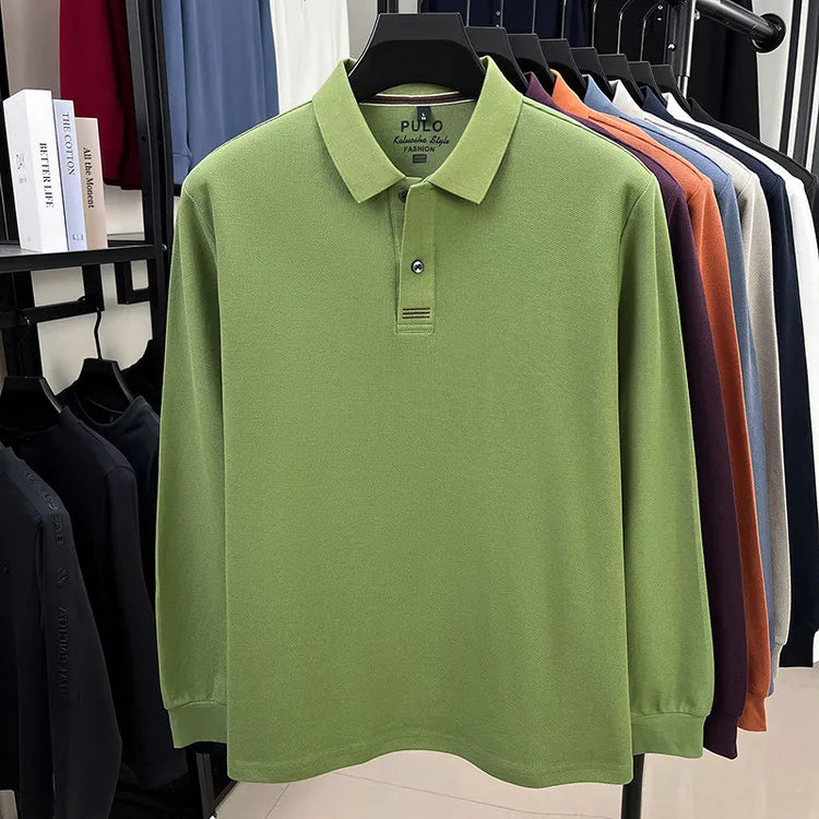 Polo de manga larga de otoño 2025 para hombre, 100% algodón transpirable, estilo informal de negocios con cuello de algodón clásico