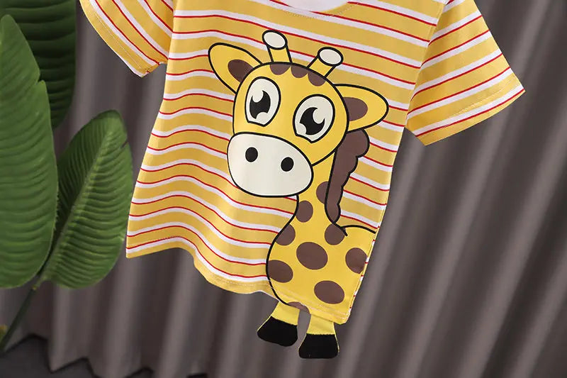 Ropa de verano para niños, camiseta de dibujos animados, pantalones cortos, 2 unids/set, trajes deportivos de ocio para niños pequeños, chándales de algodón para bebés de 0 a 5 años