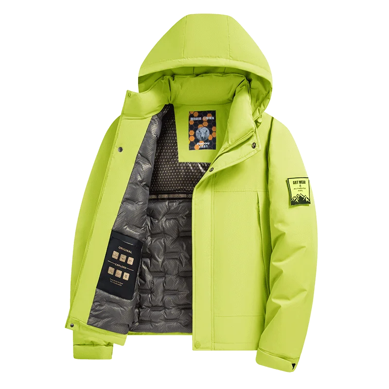 Chaqueta de algodón de mezcla de lana verde fluorescente de invierno 2025 para hombre - Chaqueta acolchada de algodón verde fluorescente (negro/rojo/caqui)