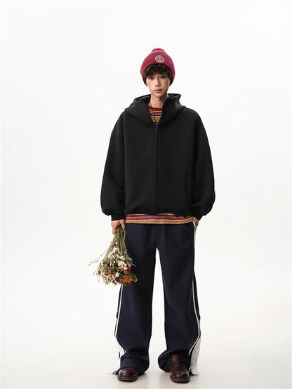 Sudaderas con capucha y cremallera de Color liso para hombre, sudaderas con capucha de moda de venta al por menor Retro, chándal informal de algodón de gran tamaño, novedad de 2026