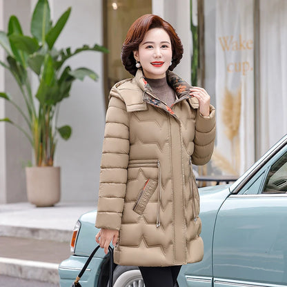 Chaqueta Larga de Algodón Grueso para Mujer, Acolchada, Ajustada, con Cintura Ajustable, Manga Larga, Cierre de Cremallera