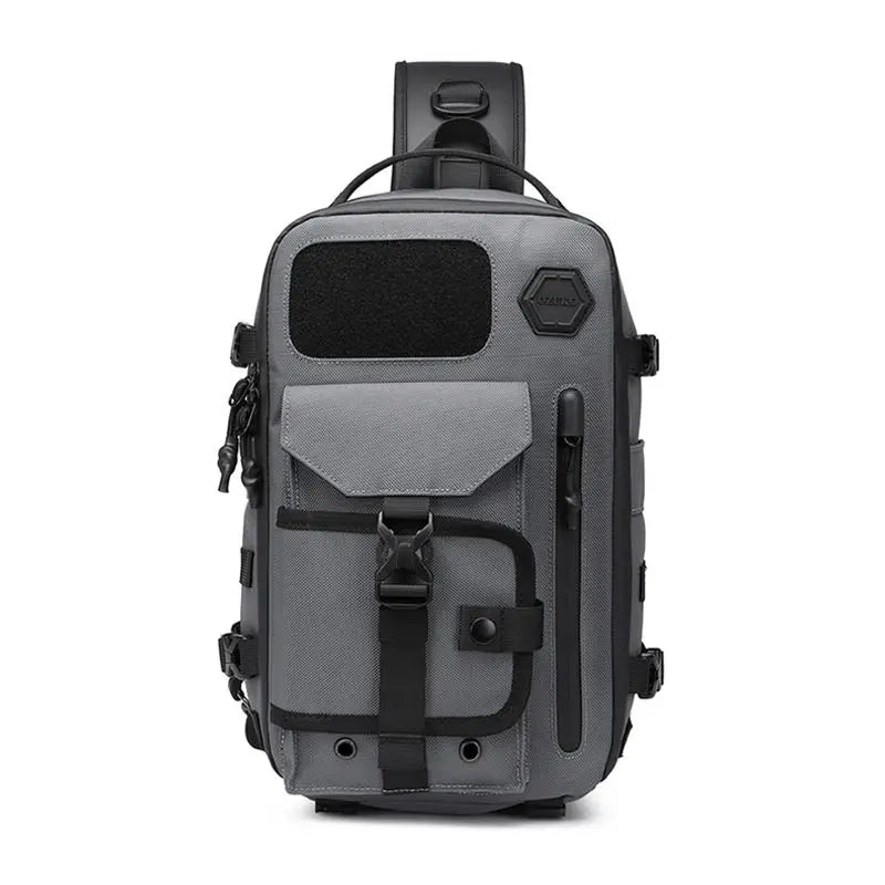 OZUKO-Bolso cruzado de hombro para hombre, bolsa de pecho, impermeable, táctico, cintura, bandolera, cremallera, moda, deportes al aire libre, negro