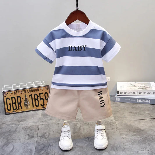 Novedad de verano, ropa de verano para bebés, conjuntos de ropa para niños recién nacidos, camisetas de manga corta con cuello redondo, pantalones cortos geniales, trajes deportivos