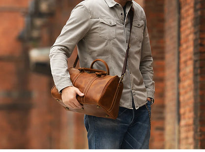 GURO-bolsos de viaje Retro de cuero de vaca para hombre y mujer, bolso de mano de cuero genuino, bolsa de Fitness de fin de semana de lujo, equipaje de viaje corto