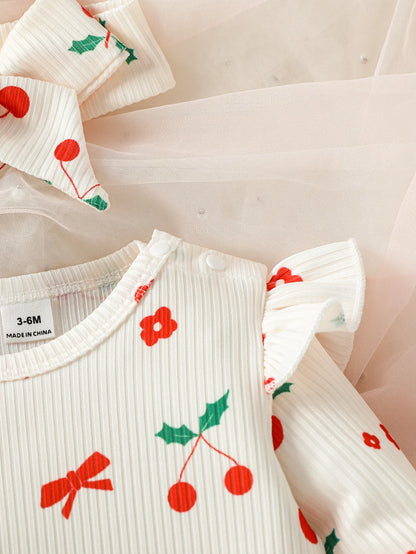 2025 lindos mamelucos para niñas prendas de vestir de manga larga monos de cereza con estampado para recién nacidos dos piezas primavera otoño para 0-1 años