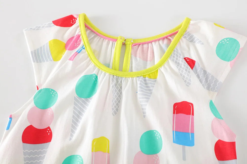 VIKITA-camisola con tirantes para niña, vestido sin mangas con estampado de helado, manga acampanada, ropa de verano