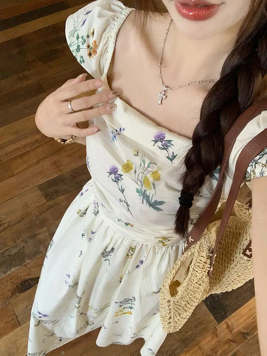 Vestido largo con estampado floral de verano, cuello cuadrado, manga acampanada, para vacaciones en la playa, estilo francés,...