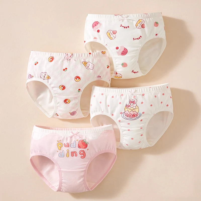 4 unids/lote de ropa interior para niñas, bragas bonitas de dibujos animados para niñas, calzoncillos transpirables de algodón para niños pequeños de 1 a 14 años