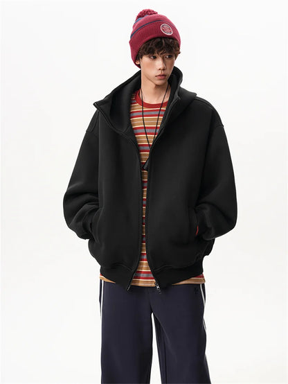 Sudaderas con capucha y cremallera de Color liso para hombre, sudaderas con capucha de moda de venta al por menor Retro, chándal informal de algodón de gran tamaño, novedad de 2026