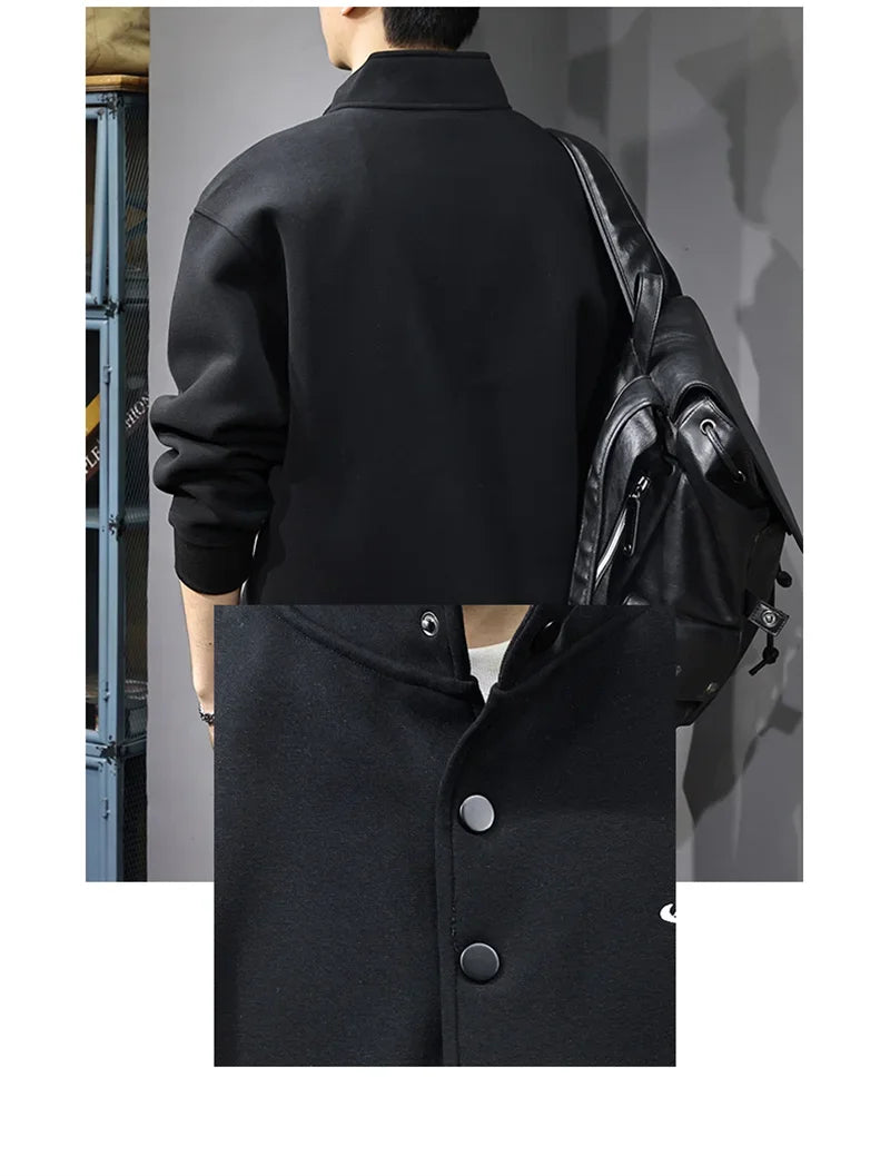 Otoño de los hombres de la letra impresa botón sudadera Stand Collar Patchwork pulóver sudaderas con capucha 2025 nuevo Casual Y2K manga larga Sudaderas