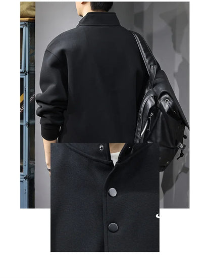 Otoño de los hombres de la letra impresa botón sudadera Stand Collar Patchwork pulóver sudaderas con capucha 2025 nuevo Casual Y2K manga larga Sudaderas