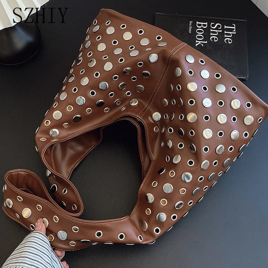 Bolso de hombro de diseñador de lujo para mujer, bolso de hombro clásico Punk personalizado con remaches, bolso de hombro para motocicleta y chica, Bolsos Lujo