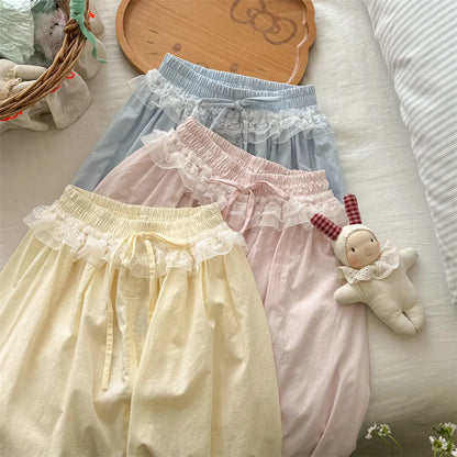 Pantalones informales finos para niñas, novedad de verano, pantalones con cordón de encaje para niños, pantalones de fondo coreanos