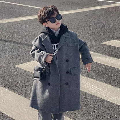 Ropa Infantil Coreana, Abrigo de Lana de Doble Cara para Niños y Niñas, Abrigo Largo de Lana Coreana, Abrigo de Algodón Imitación de Doble Cara