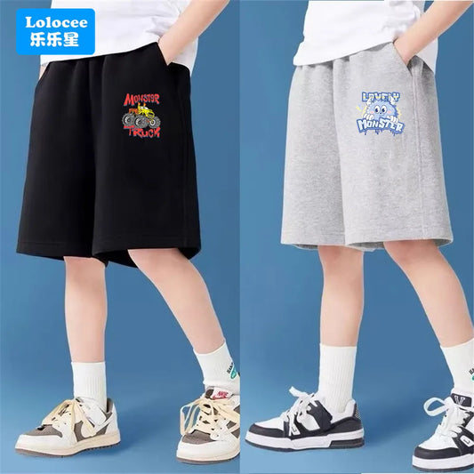 2025 Verano Niños pequeños Pantalones cortos Dibujos animados Monster Truck Niños Pantalones cortos deportivos 3-14 años Niño pequeño Pantalones de cinco puntos GSC1