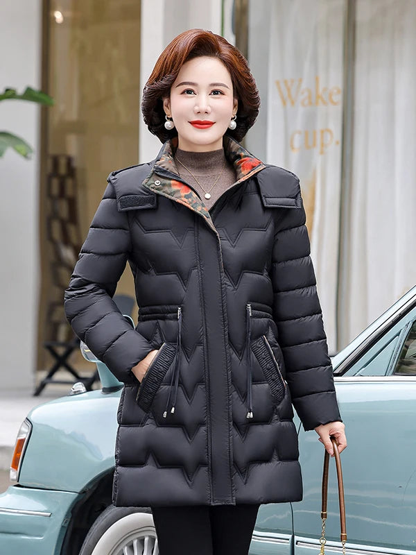Chaqueta Larga de Algodón Grueso para Mujer, Acolchada, Ajustada, con Cintura Ajustable, Manga Larga, Cierre de Cremallera